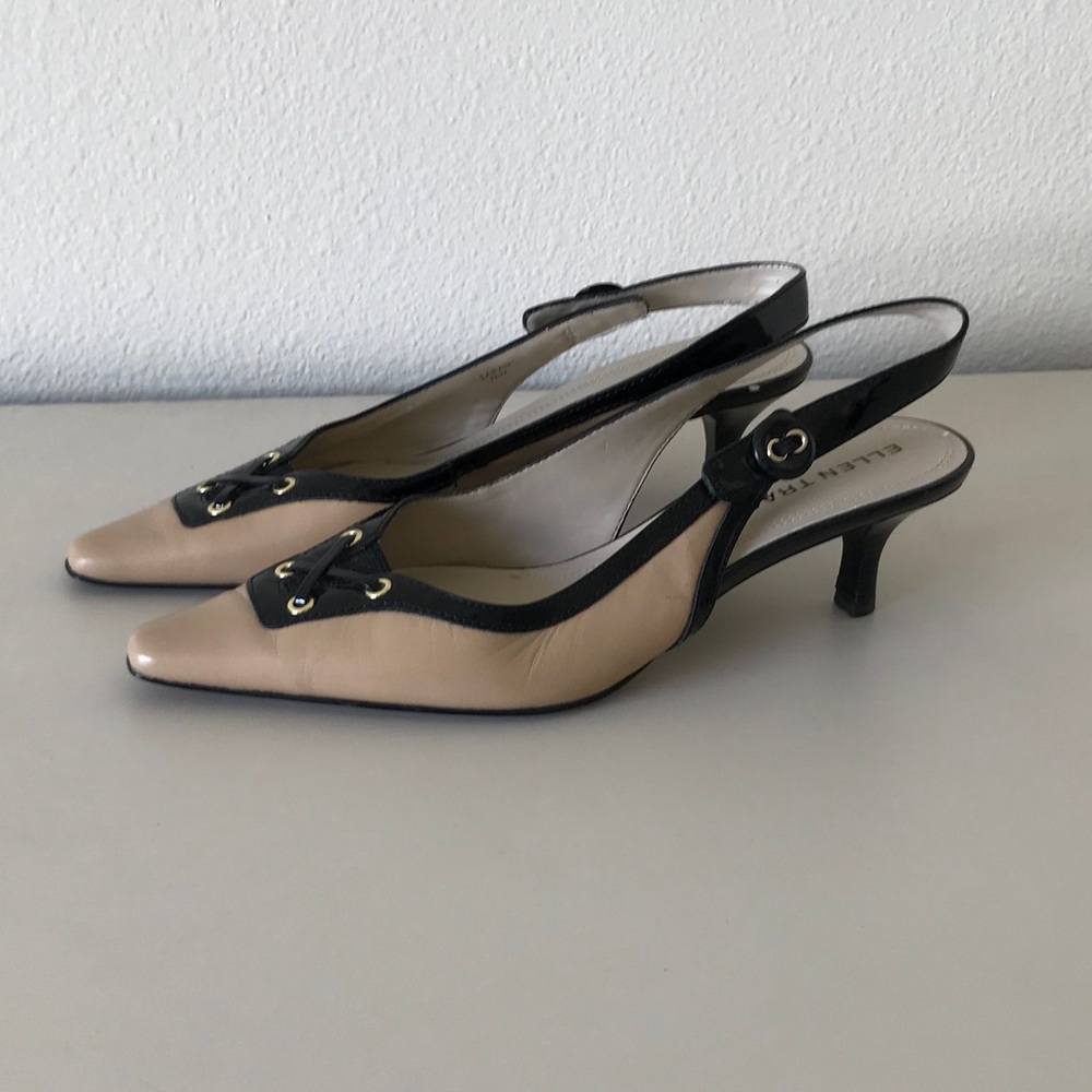 Ellen Tracy Sarah Tan Black Kitten Heel sz 7.5
